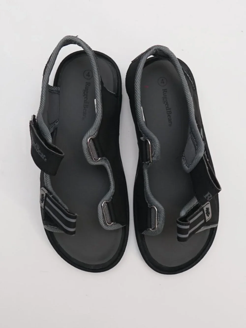 Rugged Bear Kids Black Gray Sandals Adjustable Straps Paw Print Accents size 4